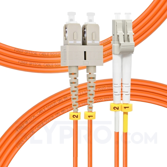 Bild von 5m (16ft) LC UPC to SC UPC Duplex 3.0mm PVC (OFNR) OM1 Multimode Fiber Optic Patch Cable