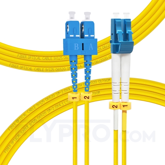 Bild von LWL-Patchkabel, 5m (16ft) LC UPC auf SC UPC Duplex OS2 Singlemode PVC (OFNR) 2.0mm