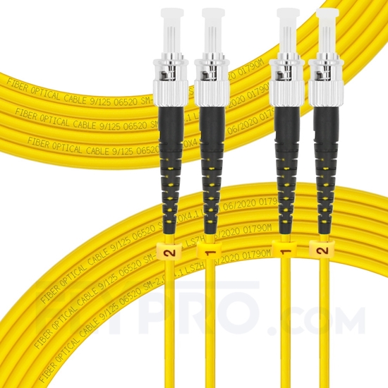 Picture of 10m (33ft) ST UPC to ST UPC Duplex OS2 Single Mode PVC (OFNR) 2.0mm Fiber Optic Patch Cable