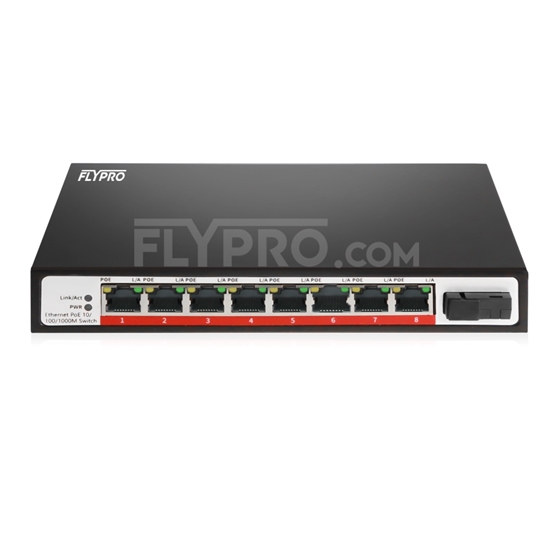 Image de 8x 10/100/1000Base-T RJ45 ~ 1x 1000Base-X SFP Rainure SC Unmanaged PoE Switch,Single Fiber,1310nm/1550nm 20km