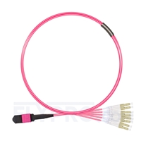 1m Senko MPO Femelle vers 4 LC UPC Duplex 8 Fibres OM4 (OM3) 50/125 Câble Breakout Multimode, Type B, Élite, LSZH, Magenta