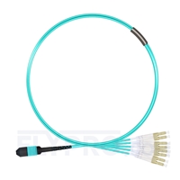 1m MPO Femelle vers 4 LC UPC Duplex 8 Fibres OM3 50/125 Câble Breakout Multimode, Type B, Élite, LSZH, Aqua