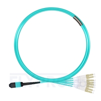 Picture of 5m (16ft) MPO Female to 4 LC UPC Duplex 8 Fibers Type B LSZH OM3 50/125 Multimode Elite Breakout Cable, Aqua