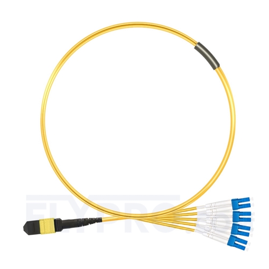 Bild von MTP Breakoutkabel, 2m (7ft) MTP Female auf 4 LC UPC Duplex 8 Fasern, Polarität B, LSZH, OS2 9/125 Singlemode, Elite, Gelb