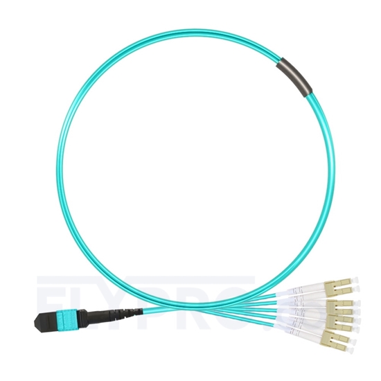 Bild von MTP Trunkkabel, 1m (3ft) MTP Female auf 4 LC UPC Duplex 8 Fasern, Polarität B, LSZH, OM3 50/125 Multimode, Elite, Hellblau