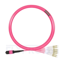10m (33ft) MTP Female to 4 LC UPC Duplex 8 Fibers Type B LSZH OM4 (OM3) 50/125 Multimode Elite Breakout Cable, Magenta