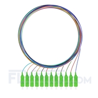 1m (3ft) SC APC 12 Fibers OS2 Single Mode Unjacketed Color-Coded Fiber Optic Pigtail