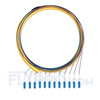 1.5m (5ft) LC UPC 12 Fibers OS2 Single Mode Bunch PVC (OFNR) 0.9mm Fiber Optic Pigtail
